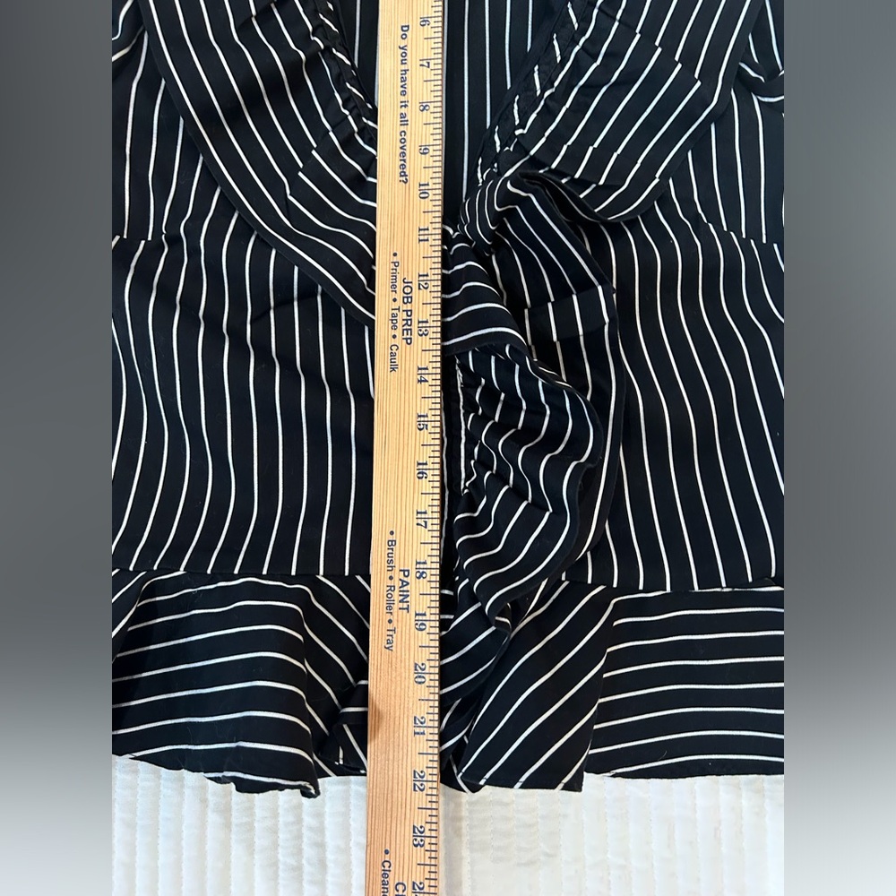Lauren Ralph Lauren Blk Pinstripe Ruffle Peplum Blazer Shirt Steampunk SZ 10 - Picture 14 of 16